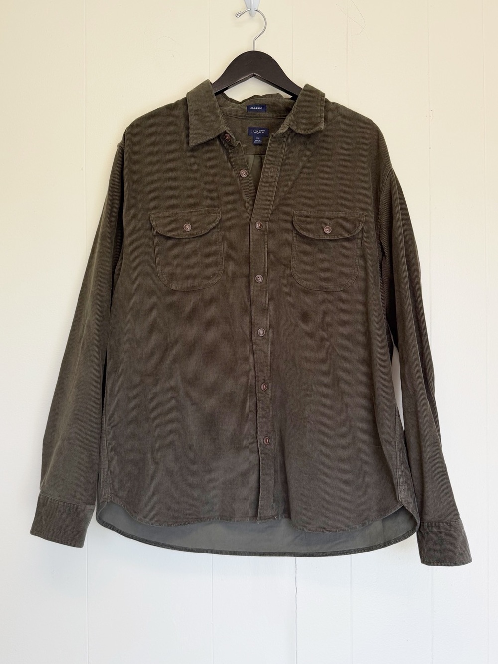J. CREW FACTORY Men's Classic Corduroy Workshirt Olive Green Size XL